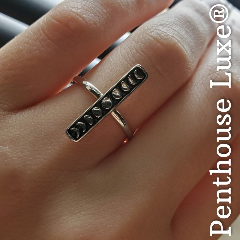 SOLID 925 Sterling Silver Silver Moon Phase Vertical Stacked Ring